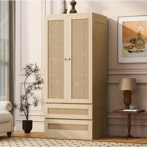 Schrank 70 x 55 x 170 cm mit Doppeltür und 2 Schubladen, Holzoptik HAVRYA (1/5)