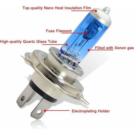 Ampoule H4 - 60/55 W - 5000 K - Voiture Moto 12 V - Lot de 2 (1/3)