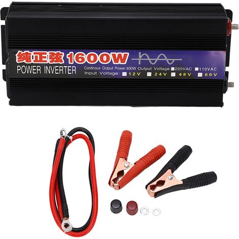Convertisseur 1600W Pur Sinus, Transformateur Survolteur Haute Efficacité 12V vers 220V pour Voiture et Maison, Onduleur Puissant (1/5)