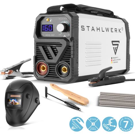 STAHLWERK Saldatrice ad elettrodo ARC 160 MD – Set completo – MMA fino a 160 A, uso flessibile senza gas, compatta & leggera, espandibile TIG DC, Hotstart, Anti-Stick (1/5)