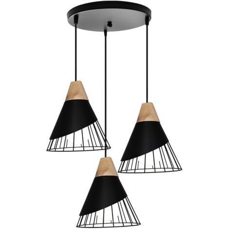 royaluxe- Lampe À Suspension Moderne Noir Abat-Jour En Métal 60W Plafonnier Rétro D'Intérieur (1/5)
