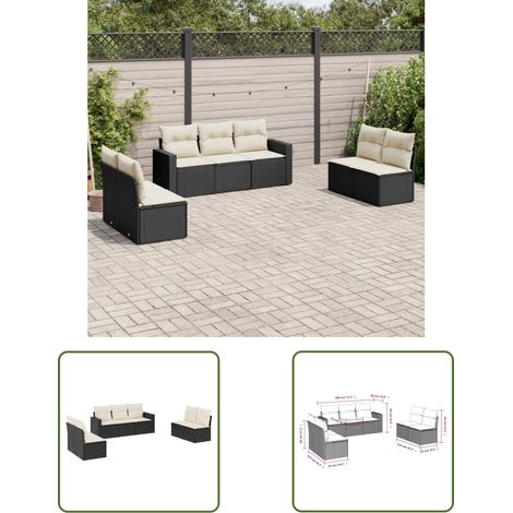 The Living Store 7-tlg. Garten-Sofagarnitur mit Kissen Schwarz Poly Rattan - Gartensofas - Polyethylen Möbel - Outdoor Furniture - Gartenmöbelset - Lounge Set