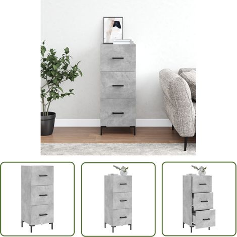 The Living Store Buffet Gris béton 34,5x34x90 cm Bois d'ingénierie - Buffet Moderne - Meuble De Rangement - Commode - Meuble Gris - Mobilier Design (1/5)