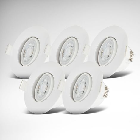 Lot de 5 spots LED encastrables 230V, spot orientable pour salle bain IP65, plafond, à intensité variable en continu, lampe bain, blanc, 90x42 mm (DxH) (1/5)