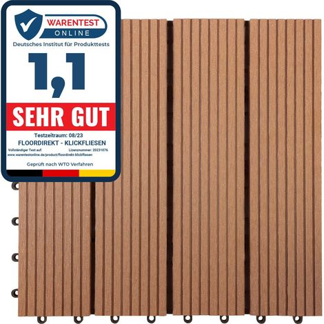 Floordirekt – Dalle de terrasse WPC marron clair 30 x 30 cm – Système de clic – Résistante aux intempéries – Fonction de drainage intégrée