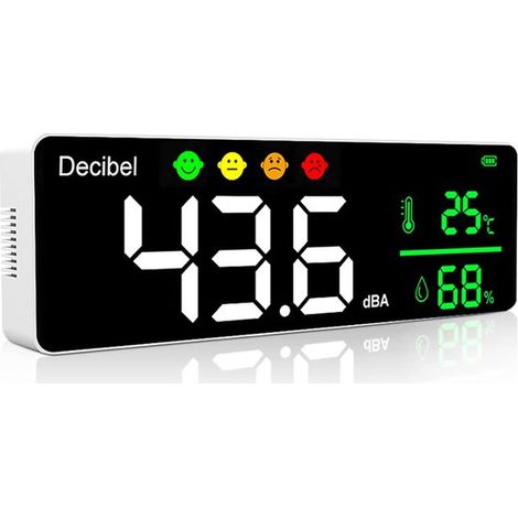 Decibelmetro, fonometro, monitor del rumore ambientale, funzione 3 in 1, display LCD da 11 pollici, bianco (1/5)