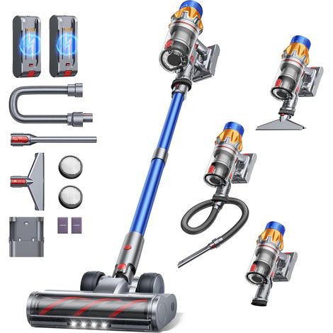 Aspirateur Balai sans Fil avec 2 Batteries, 130Min/50kPa/600W Aspirateur sans Fil Puissant, Tuyau Extensible, Brosse Canapé, Parfumé, Mode Automatique pour Sols Durs, Tapis, Animaux et Voiture (1/5)