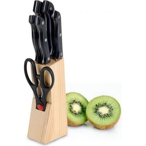 Jeu de Couteaux - Support en Bois - 6 pièces - Acier Inoxydable - Design Contemporain