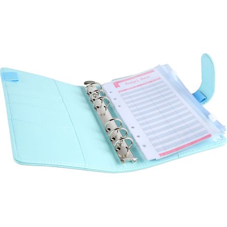 Classeur à anneaux A6 en cuir PU avec emplacements transparents pour cartes et fermeture magnétique, organiseur de budget à 6 anneaux. (1/5)