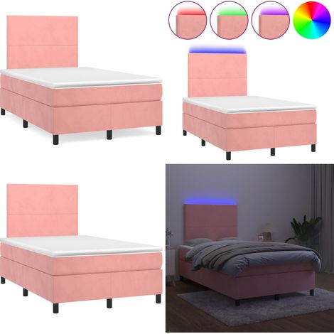Sommier à lattes de lit et matelas LED rose 120x190 cm velours - Lit Plateforme - Lit Capitonné - Lit Design - Lit Double - Sommier Tapissier - Home & Living (1/5)