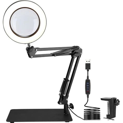 Ikodm72LED Desk Magnifying Glass Lamp, 5X Magnifying Glass with Daylight Light 1500 Lumens 3 Color Modes Adjustable Swivel Arm Magnifier for Crafts, Jewelry, Sewing, Reading (Folding) (1/5)