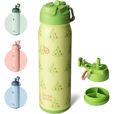 Edelstahl Trinkflasche 24oz mit Strohhalm Griff Pillenfach isolierte (1/5)