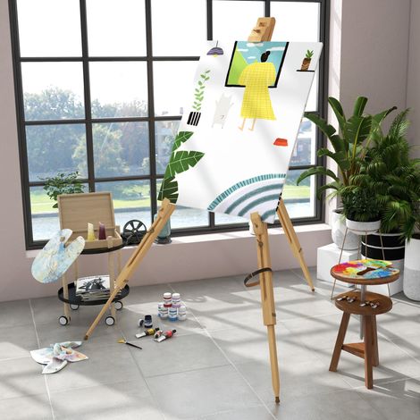 Chevalet de peintre en bois pliable, réglable en hauteur et en inclinaison, portable, pour atelier, salon ou extérieur, supporte toiles jusqu’à 107 cm  CHICFURN (1/5)