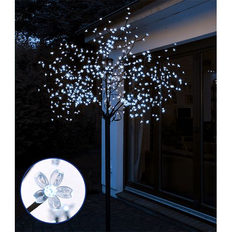 LED Deko Kirschblüten Baum 250 cm - 600 LED - Lichterbaum kalt weiß beleuchtet für den Aussenbereich