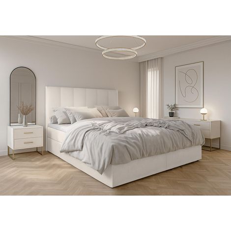 AX LIVING Boxbett Merea beiges Boxspringbett Bettkasten 180x200 cm