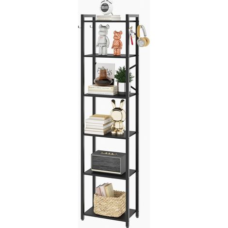 Étagères à 6 Niveaux, Bibliothèque, Étagère de Rangement, Hauteur 182CM, Étagères Ouvertes, Étagères de Bureau, Cadre en Métal, pour Salon, Bureau, Cuisine, Noir (1/5)