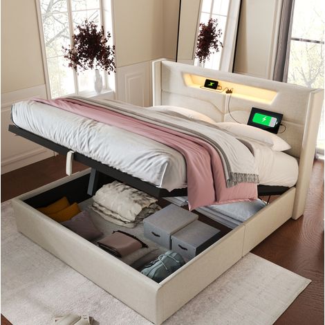 Letto matrimoniale struttura letto contenitore LED USB OKMYHOME