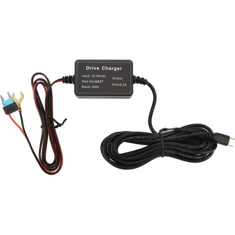 Kit di cablaggio per telecamera da cruscotto, alimentazione stabile da 12V-30V a 5V tramite connettore Type-C per specchietto retrovisore, navigatori GPS e rilevatori radar. (1/4)