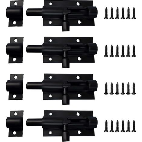 Verrou Targette, Noir de Porte en Acier Inoxydable, Loquet Interieure, Serrure Garage, Verrouillage du Coulissant (1/4)