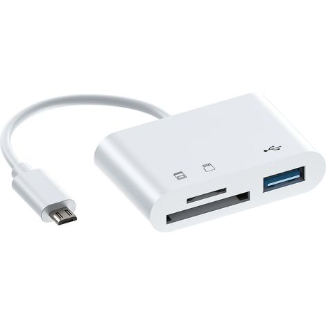 lecteur De Carte Mmoire Blanc 1 Pice Carte Non Incluse, Adaptateur 3 En 1 Usb Usb-c Vers Lecteur De Carte Sd (1/4)