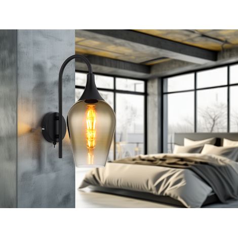 Ausgefallene LED Wandleuchte mit Schalter & Glasschirm Gold, Höhe 36cm (1/5)