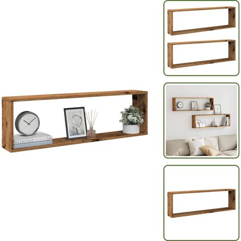 Étagères cube murales 2 pcs vieux bois 100x15x30 cm - Étagère Murale Cube - Étagères Murales Cube - Stockage En Forme De Cube - Étagère En Forme De Cube (1/5)