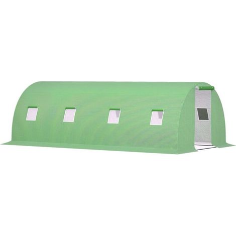 Serre tunnel de jardin, 6x3x2 m, structure acier, bâche PVC renforcée, 8 aérations avec moustiquaire, abri de culture, vert (1/5)