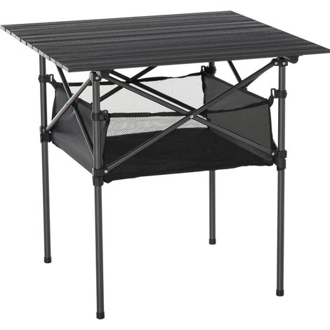 Tavolo Pieghevole da Campeggio 70x70x69 cm in Alluminio Nero (1/5)