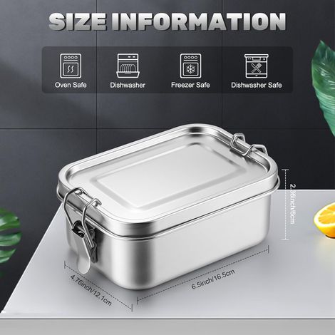 850 ml Bento-Box aus Edelstahl, Vorratsbehälter mit Verschlussclip, auslaufsicher, wiederverwendbar, spülmaschinenfest, für den Arbeitsplatz