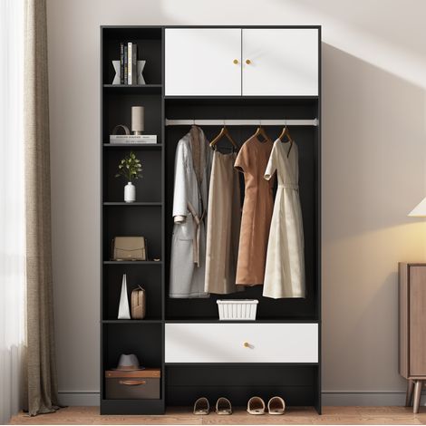 Meuble rangement entrée 105x185x40 avec tiroirs blanc OKMYHOME (1/5)