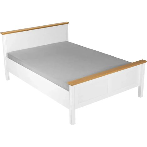 Letto alla Francese 140x200 cm Pino Massello Bianco Rovere con Testiera (1/5)