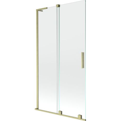 Mexen Velar L paratia da vasca da bagno 2-ante scorrevole 100 x 150 cm, trasparente, oro spazzolato - 896-100-003-01-55 (1/5)