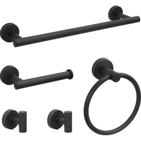 Ensemble de salle de bain 5 pièces argent brossé – Barre porte-serviettes 40,6 cm,anneau porte-serviettes,crochets peignoir,support papier toilette (1/5)