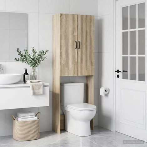 Meuble de Rangement Salle de Bain, Armoire de Douche en Bois Effet Chêne Sonoma, 66 x 25,5 x 190 cm, Grand Placard Vertical avec Étagères pour Serviettes et Produits de Toilette (1/5)
