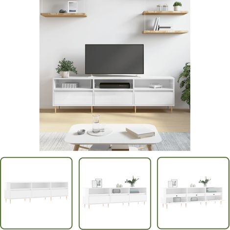 The Living Store Meuble TV blanc brillant 150x30x44,5 cm bois d'ingénierie - Meubles Tv - Meuble Tv - Buffet Tv - Banc Tv - Meuble Rangement (1/5)