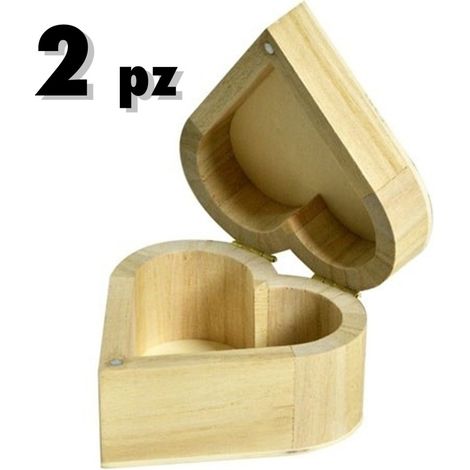 Trade Shop - 2 SCATOLE CUORE SCATOLA IN LEGNO PORTAGIOIE DECOUPAGE COFANETTO BOMBONIERA -