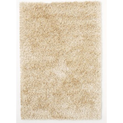 Tapis shaggy 90x160 crème fait main rectangle motif uni MALAIDORY (1/4)