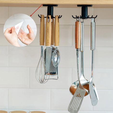 Lot de 2 supports rotatifs à 360° pour ustensiles de cuisine autocollants sans perçage pour la maison et la cuisine (noir) (1/5)