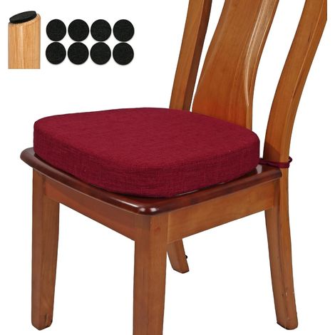 Coussin de chaise de salle à manger original en lin épais de 6,3 cm, en forme de U, mousse haute densité, confortable pour cuisine, coussin de siège d'intérieur antidérapant (1 pièce, rouge)