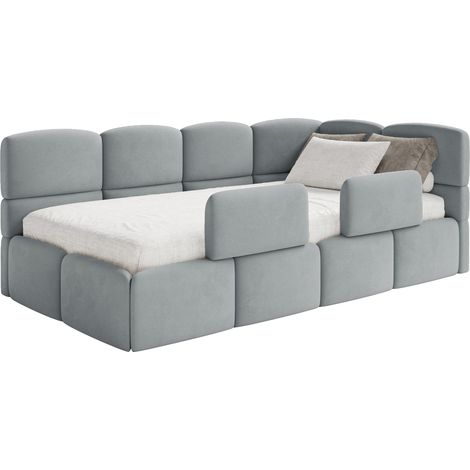Selsey Cloudy – Kinderbett 90x200, Rausfallschutz, Kopfteil rechts, Samt Grau (1/5)
