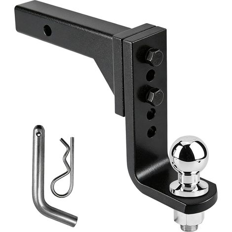 Barre d'attelage réglable en hauteur avec 5 niveaux de réglage de la hauteur et boule de remorque de 50 mm, charge maximale de 4000 kg, acier avec revêtement anti-corrosion noir, pour pick-up et (1/5)