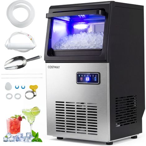 Machine à Glaçons Commerciale, 41 kg/24 H, Machine à Glace Électrique, avec Auto-nettoyage, Fenêtre Transparente, Écran Numérique et Pelle à Glace (1/5)