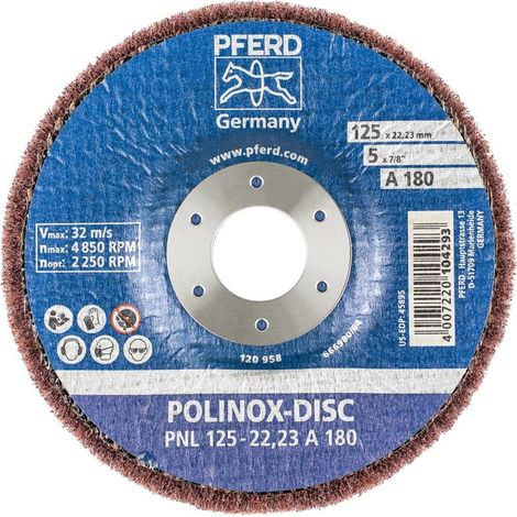 PFERD TOOLS POLINOX Vlies-Schleifdisc PNL Ø 125 mm Bohrung-Ø 22,23 mm A180 für Feinschliff und Finish 5 Stk (1/5)