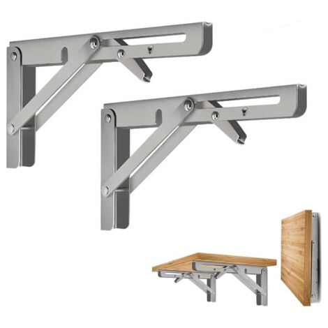 2 Pièces Équerre Pliante 25cm,Support Console Pliable,Supports D' étagères Pliants Charge,Equerre Etagere,Lourds Support Console Pliable Rétractable Murale en Acier Inoxydable pour Garage,Cuisine (1/5)