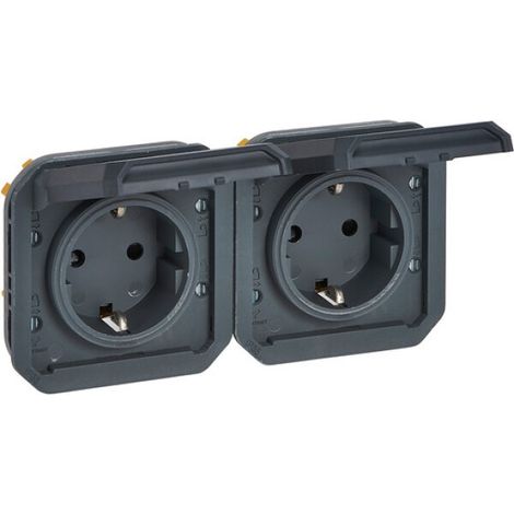 Legrand Schutzkontakt-Steckdose Plexo New, 2-fach, IP44, IK08, Anthrazit, 069879L
