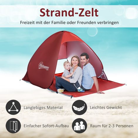 Tente de camping pliable Outsunny 200x150x119cm, abri de plage en polyester rouge