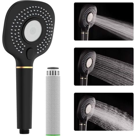 Pommeau de Douche, Douchette Douche Salle de Bain, Pomme de Douche Haute Pression, Douchette Carrée, Pommeau de Douche Anti Calcaire, Adoucissement de l'Eau Dure, Noir (1/5)