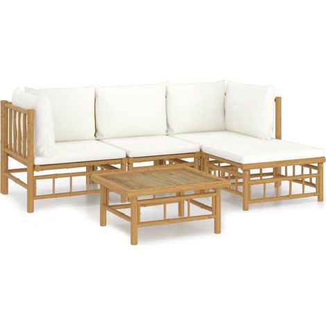 Maison Exclusive - Set Salotto da Giardino 5pz con Cuscini Bianco Crema in Bambù