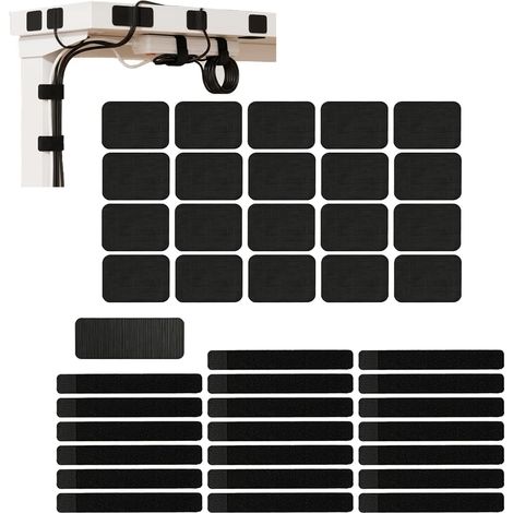 41 Pièces Organisateur de Bureau, Attache Cable Management Noir, Scratch Autocollant Réglable pour Rangement Cable Bureau, Cache Prise et Serre Cable, Accessoire Bureau pour Gaine (1/5)