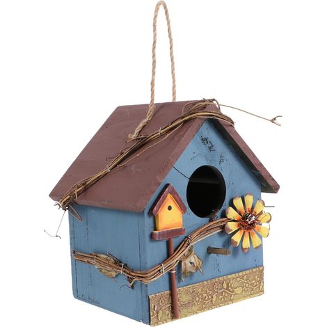 Adorno de nido de pájaro, comedero para casa de pájaros de Pascua, comedero para pájaros pequeños, comedero para pájaros, comedero para loros, casa de pájaros de madera para jardín. (1/5)
